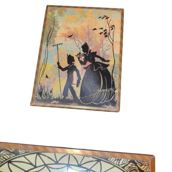 Vintage Reverse Painted Silhouette Glass Wall Plaques – Mid Century Shadow Art - Picture 7 of 16